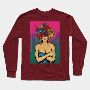 Lady With Flower Head Artistic Artwork Long Sleeve T-Shirt